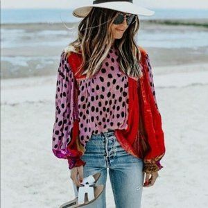 NWT Anthropologie Bl-nk London Miranda Peasant Blouse Top Polka Dot Size L